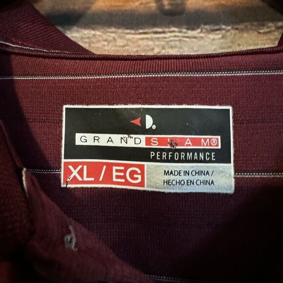 Grand Slam Men's XL Red Performance Golf Polo Shirt Striped Short Sleeve - Picture 3 of 6